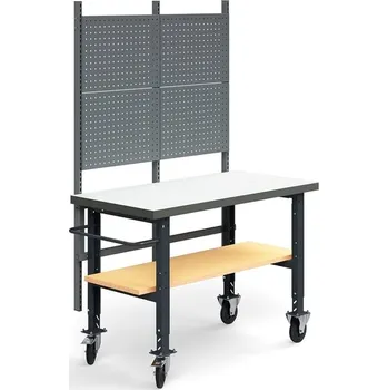 Dílenský stůl Pojízdný dílenský stůl TRUST, panel na nářadí, spodní police, 1500x760 mm, vysokotlaký laminát