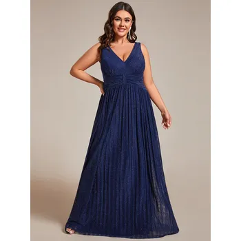 Dámské šaty Třpytivé společenské večerní šaty bez rukávů Barva: Tmavě Modrá, Velikost: 7XL