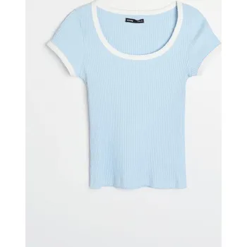 Oblečení a móda Sinsay - Zkrácené tričko z&nbsp;žebrovaného úpletu - modrá - 066HB-05X - 066HB-05X-S