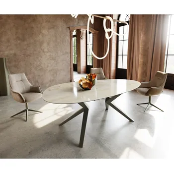 Jídelní stůl DELIFE Jídelní stůl Edge oválný 220x120 keramika Iris FMG Onice Oro Zenthara hranatý kov efektová úprava titan