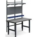 Dílenský stůl TRUST, panely na nářadí, plastové boxy, police, 1500x760 mm, vinylový povrch