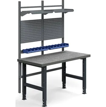 Dílenský stůl Dílenský stůl TRUST, panely na nářadí, plastové boxy, police, 1500x760 mm, vinylový povrch