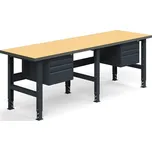 Dílenský stůl TRUST, se 6 zásuvkami, 2500x760mm, 300 kg, tvrzená deska