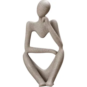 Abstraktní soška 6 x 5 x 13 cm Sedící přemýšlející figura Moderní dekorace na stůl Umělecká bytová a kancelářská dekorace z pryskyřice béžova