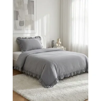 Povlečení Sinsay - Sada povlečení s volánky a jemnou strukturou - šedá - 919JM-90X - 919JM-90X-ONE