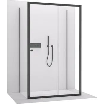 CERANO - Třístěnný sprchový kout Varone POINT U L/P - 6 mm - černá matná, transparentní sklo - 110x80x195 cm - posuvný