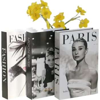 Dekorační falešné knihy 3 ks Neotevíratelné bytové dekorace fashion Paříž černobílý styl elegantní interiér