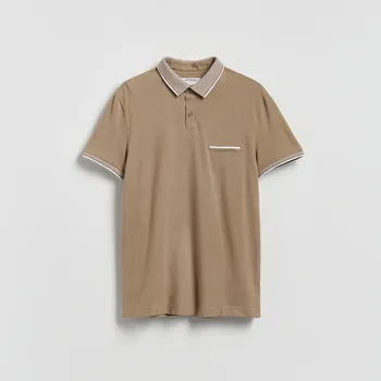 Reserved - Bavlněná polo košile slim - kávová - 037HM-84X - 037HM-84X-XXL