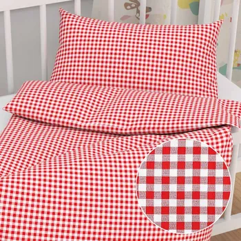Povlečení Dětské bavlněné povlečení do postýlky Sandra SA-056 Červeno-bílé kostičky Do postýlky 90x120 a 40x60 cm