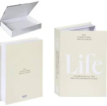 Dekorativní falešná kniha s úložným prostorem LIFE – otevíratelná, bílá, s nápisem "Life", skrytý prostor pro drobnosti