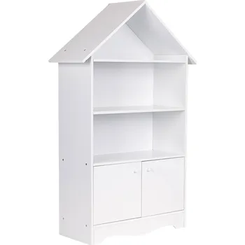 Knihovna ECOTOYS FBC002-1 Knihovna ve tvaru domečku se skříňkou 74 × 28,5 × 115,5 cm, bílá