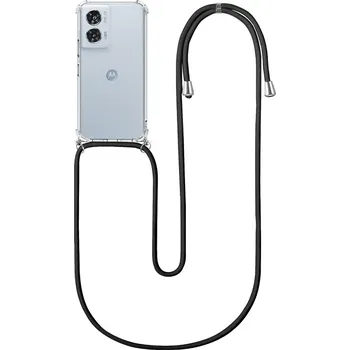 Pouzdro na mobilní telefon Kryt Motorola Edge 50 Fusion s černou šňůrkou průhledný (obal neboli pouzdro na Motorola Edge 50 Fusion)