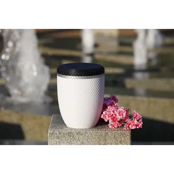 Smuteční dekorace Plastová urna dualtone stříbrný pásek