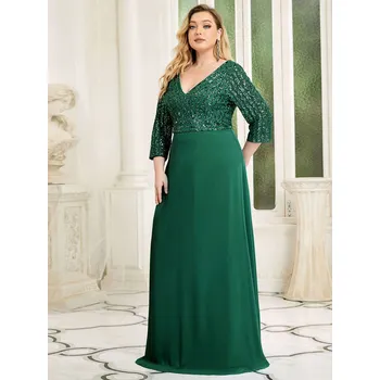 Dámské šaty Večerní šaty s třpytivým topem a výstřihem do V Barva: Tmavě Zelená, Velikost: 9XL