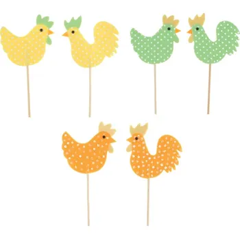 Velikonoční dekorace Slepička, kohoutek z filcu s puntíky zápich 7,5 cm + špejle 8540