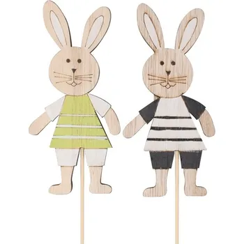 Velikonoční dekorace Dřevěný zajíc 11 cm + špejle 7439
