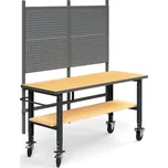 Pojízdný dílenský stůl TRUST, panel na nářadí, spodní police, 2000x760 mm, tvrzená deska