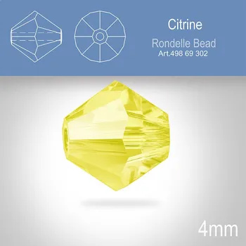 Dětské navlékací korálky PRECIOSA Bicone MC BEAD (sluníčko) velikost 4mm. Barva CITRINE. Balení 30ks