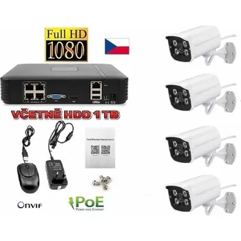 Kompletní kamerový systém Digitální Venkovní IP kamerový set se záznamem 1TB (4x kamera) FullHD 1080P PoE 802.af