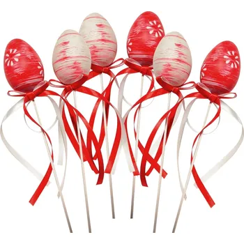 Velikonoční dekorace Vajíčko červené plastové zápich 6 cm + špejle