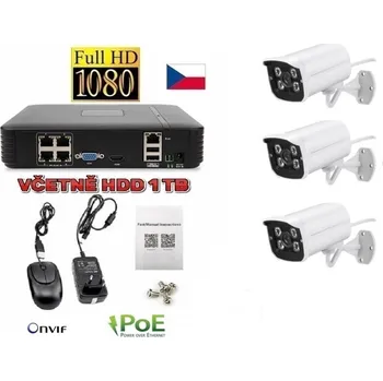 Kompletní kamerový systém Digitální Venkovní IP kamerový set se záznamem 1TB (3x kamera) FullHD 1080P PoE 802.af