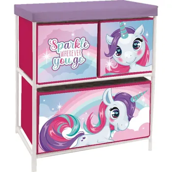 Úložný box Arditex Organizér na hračky UNICORN - JEDNOROŽEC 3 boxy růžový 53x30x60 cm
