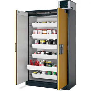 Protipožární skříň na nebezpečné látky asecos Select W-126-O, 6 ks vany, žluté dveře, One-Touch