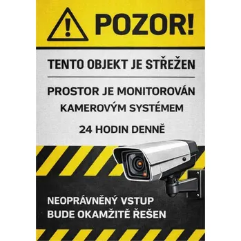 Analogová kamera ⚠️ Cedule Tento objekt je střežen – kamerový systém 24 hodin denně (na výšku) - A5 - 15x21 cm / Plast tl. 3 mm
