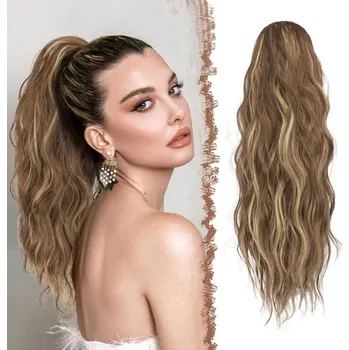 Paruka FESHFEN Příčesek do culíku se stahovací šňůrkou, 45 cm vlnitý cop prodlužující vlasy do culíku