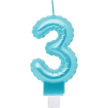 Dortová svíčka Svíčka číslo 3, perleťová světle modrá, 7 cm