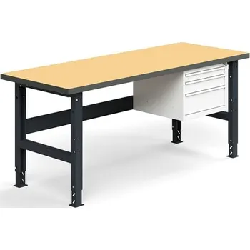 Dílenský stůl Dílenský stůl TRUST, se 3 zásuvkami, 2000x760mm, 300 kg, tvrzená deska
