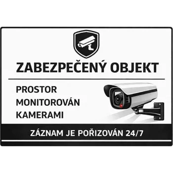 Analogová kamera ⚠️ Cedule Zabezpečený objekt – prostor monitorován kamerami (na šířku) - A5 - 15x21 cm / Plast tl. 3 mm