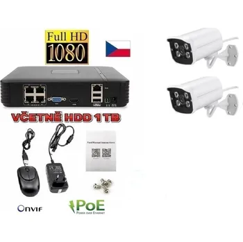 Kompletní kamerový systém Digitální Venkovní IP kamerový set se záznamem 1TB (2x kamera) FullHD 1080P PoE 802.af