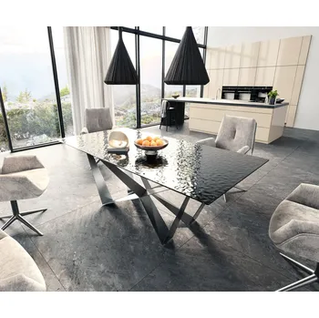 Jídelní stůl DELIFE Jídelní stůl Edge 200x100 sklo s reliéfem kouřově černé 3D design Spider plochá ocel nerezová ocel