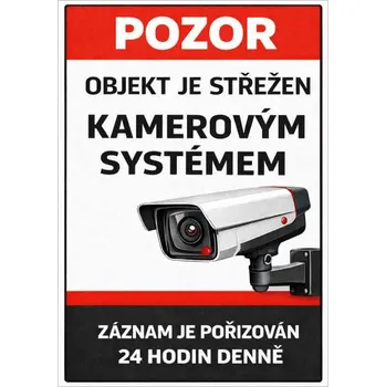 Analogová kamera ⚠️Cedule Objekt je střežen kamerovým systémem (na výšku) - A5 - 15x21 cm / Plast tl. 3 mm