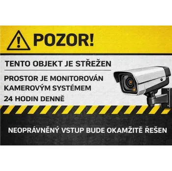 Analogová kamera ⚠️ Cedule Tento objekt je střežen – kamerový systém 24 hodin denně (na šířku) - A5 - 15x21 cm / Plast tl. 3 mm