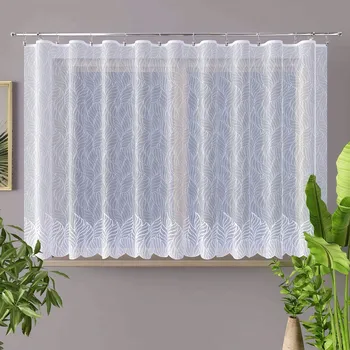 Žakárová záclona 22675 SAFIRA, lístečky / vlnky, s bordurou, bílá, výška 150cm (v metráži)