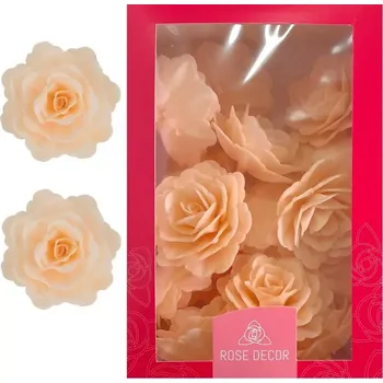 Jedlá dekorace na dort Dekorace oplatková - Růže velká 55 mm, krémová, 15 ks