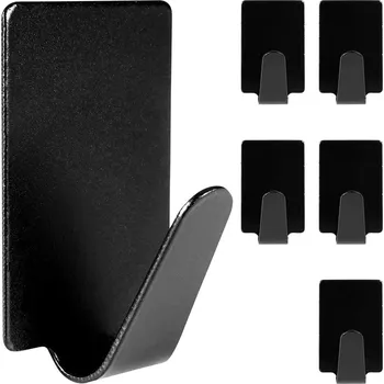 Věšák Samolepicí ocelové háčky černé 3 × 2 cm, sada 6 ks