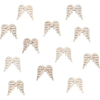 Bytová dekorace Křídla andělská dřevěná s lepíkem 3 cm, 12 ks, přírodní