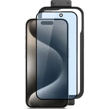 Epico 3D+ ochranné sklo s filtrem proti modrému světlu pro iPhone 15 Pro - s instalačním rámečkem