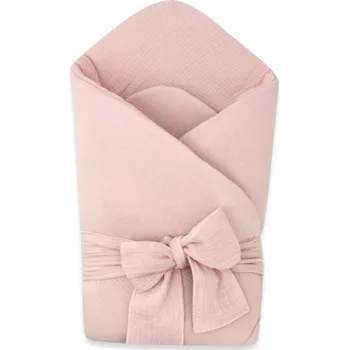 Zavinovačka Baby Nellys Elegantní mušelínová zavinovačka s vázáním Nature 75x75 cm Pudrově růžová