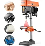 Stolní vrtačka VEVOR 305 mm, 550 W, stolní vrtačka, variabilní rychlost 340 až 2200 ot./min, naklápěcí pracovní stůl 0–45°, s laserem a LED pracovním světlem, stolní vrtačka, pro obrábění dřeva a kovů