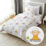 Dětské bavlněné ložní povlečení Sandra SA-728 Veselé ovečky na bílém Jednolůžko 140x200 a 70x90 cm