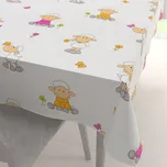 Dětský bavlněný obdélníkový ubrus Sandra SA-728 Veselé ovečky na bílém 140x220 cm