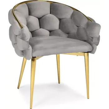 Jídelní židle Sametová křesílková židle FERTONE BALLOON, šedá s gold nožičkami