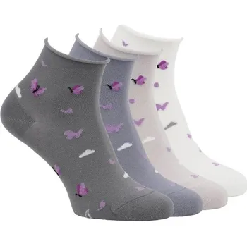 Dámské ponožky Zdravé ponožky dámské bavlněné barevné kotníkové ruličkové ponožky bez gumiček s motýlky mix1 39-42