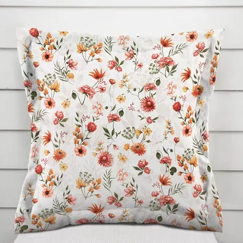 Povlak na polštářek Bavlněný povlak na polštář s lemem Sandra SA-731 Červený květinový vzor na bílém 35 x 45 cm