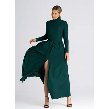 Dámské šaty Maxi rolákové šaty s dlouhým rukávem M936 Barva: Zelená, Velikost: M