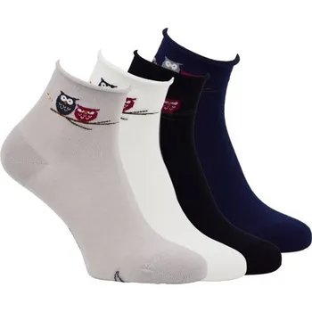 Dámské ponožky Zdravé ponožky dámské zdravotní kotníkové ruličkové ponožky bez gumiček sovičky mix 35-38